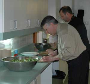 Paul Hachey prepares a salad for our parish lunch